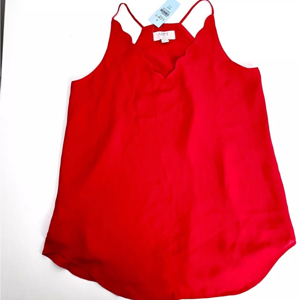 LOFT Women's Red Scalloped Tank Top